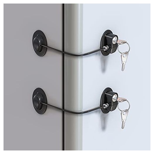 HavenHause Fridge Lock with 4 Keys usable as Cabinet Locks, Refrigerator Lock, Freezer Lock and Child Safety Locks with 4 Extra Strong Adhesives - Black (Pack of 2)