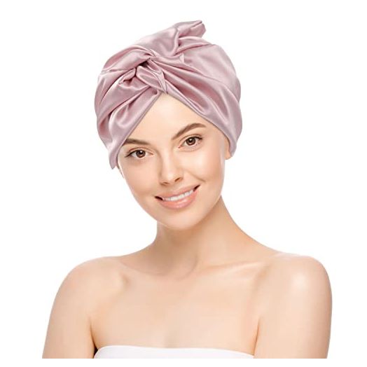 NATUREKISS 22 Momme 100% Mulberry Silk Sleep Cap for Woman, Silk Hair Wrap for Sleeping, Silk Bonnet Night Cap with Elastic Band (Pink)