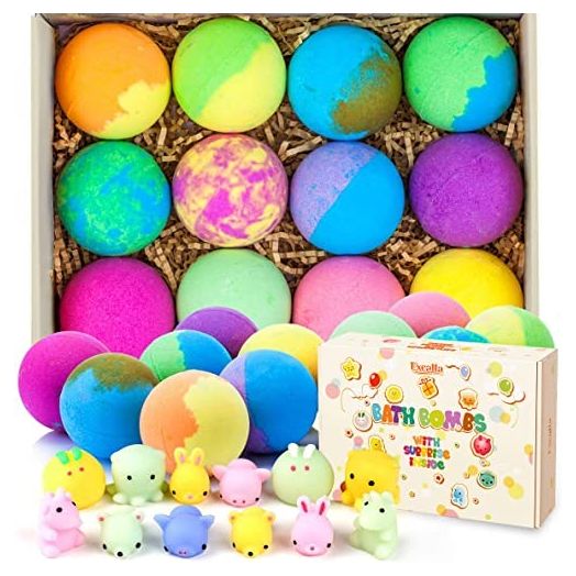 Bath Bombs for Kids with Toys Inside for Girls Boys - Surprise Bubble Bath Fizzies Vegan Essential Oil Spa Bath Fizz Balls Kit Dry Skin Moisturize, Handmade 12 Set (Package May Vary)