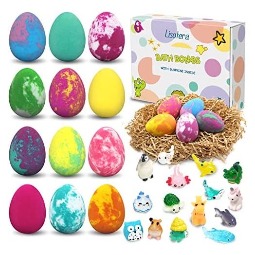 Bath Bombs for Kids with Toys Surprise Inside, Kids Bath Bombs 12 Pcs Bubble Bath Dino Egg Gift Set for Birthday Christmas Easter and Party Favor Gift for Girls and Boys