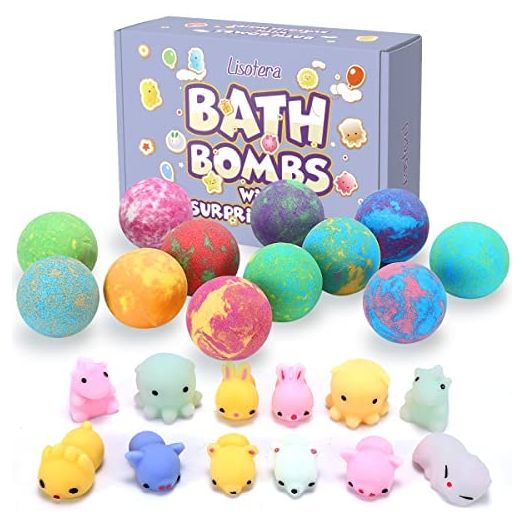 Bath Bombs for Kids with Toys Inside for Girls Boys - Lisotera 12Pcs Bulk Large Size Gift Set for Women Kids Safe Bubble Bath Fizzies Spa Fizz Balls Kit (Package May Vary)