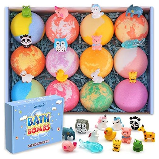 Bath Bombs for Kids with Toys Inside for Girls Boys - 12 Pack Organic Bubble Bath Fizzies Bomb, Gentle and Kids Safe, Ideal Gift for Easter Eggs Stuffers Birthday Christmas
