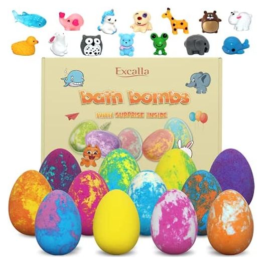 Bath Bombs for Kids with Toys Inside for Girls Boys - 12Pcs Surprise Colorful Bubble Bath Fizz Balls, Handmade and Kids Safe for Birthday Easter Eggs Stuffers Christmas Gifts