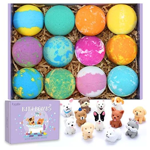 Bath Bombs for Kids with Toys Inside for Girls Boys - 12 PCs Bubble Bath Fizz Balls Gift Set with Surprised Puppy Toy, Gentle and Kids Safe for Easter Eggs Stuffers Christmas (Package May Vary)