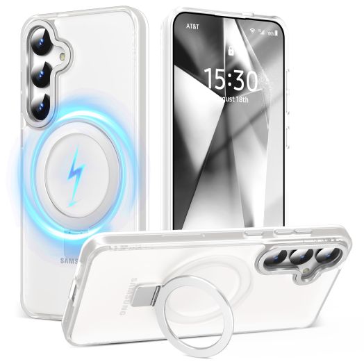 Magnetic for Samsung Galaxy S24 Case with Invisible Ring Stand [Compatible with MagSafe] [Military Grade Drop Protection] Shockproof Cover for Women Men,Translucent Matte