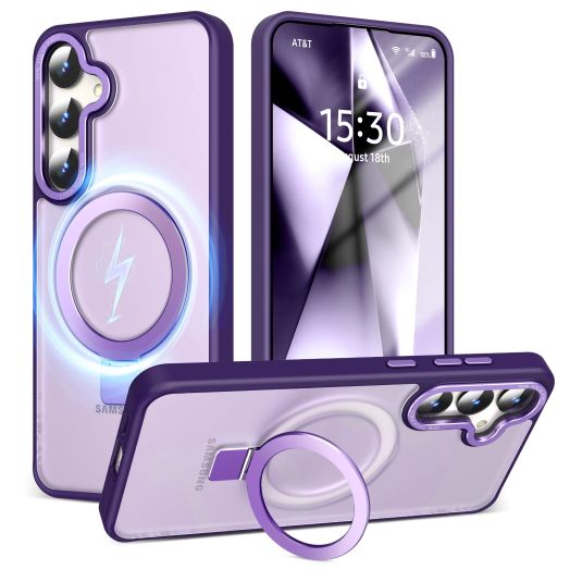 Magnetic for Samsung Galaxy S24 Plus Case with Invisible Ring Stand [Compatible with MagSafe] [Military Grade Drop Protection] Shockproof Translucent Matte Back for Women Men,Purple