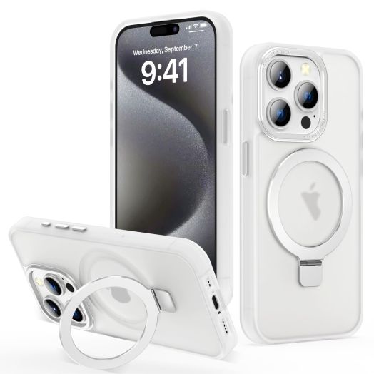 Magnetic for iPhone 15 Pro Max Case with Invisible Ring Stand [Compatible with MagSafe] [Military Grade Drop Protection] Shockproof Cover for Women Men,Translucent Matte