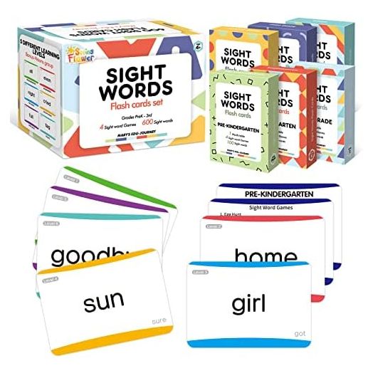 Springflower 600 Sight Words Flash Cards, Dolch & Fry High Frequency Flash Cards for Kindergarten Homeschool Supplies, Games for Kids Pre-K, 1st, 2nd, 3rd Grade