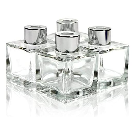 Feel Fragrance Glass Diffuser Bottles with Silver Caps, 2.5" 50ml (Set of 4)