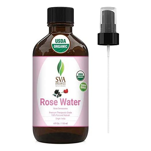 SVA Organics Rose Water, USDA Certified (118 ml) 4 Oz- 100% Pure & Natural, Refreshing Rose Water Spray | Skin Care, Bath, Soaps, Haircare, Natural Rose Aroma.