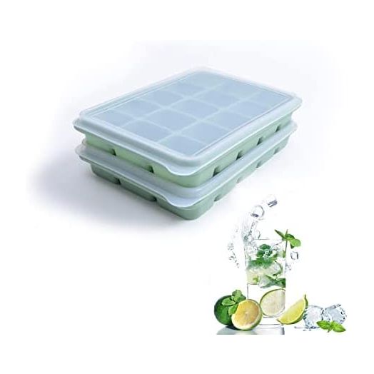 Tvmania Ice Cube Trays, 15 Flexible Silicone Molds with Removable Lid (Set of 2)