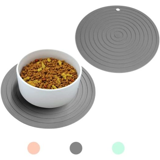 Ptlom Pet Food Mat for Dog and Cat Placemat 2 Pcs, Mat for Prevent Food and Water Overflow, Suitable for Medium and Small Pet,Silicone, 9.5"* 9.5"