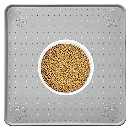 Ptlom Pet Placemat for Dog and Cat, Mat for Prevent Food and Water Overflow, Suitable for Medium and Small Pet,Silicone, 13" 13"…