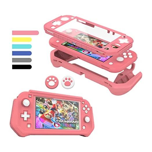 Switch Lite Case Protective Case for Nintendo Switch Lite, Compatible with Nintendo Switch Lite Screen Protector Cover Hand Grip Case with Detachable TPU+Built-in PC Screen + 2 Thumb Grip Caps, Pink