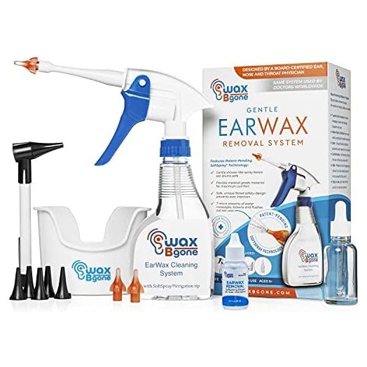 WaxBgone Ear Wax Removal Kit with SoftSpray Ear Irrigation Tips for Safe and Effective Earwax Removal - Complete Ear Cleaning Kit for Adults and Kids - Includes Ear Wax Removal Softening Drops