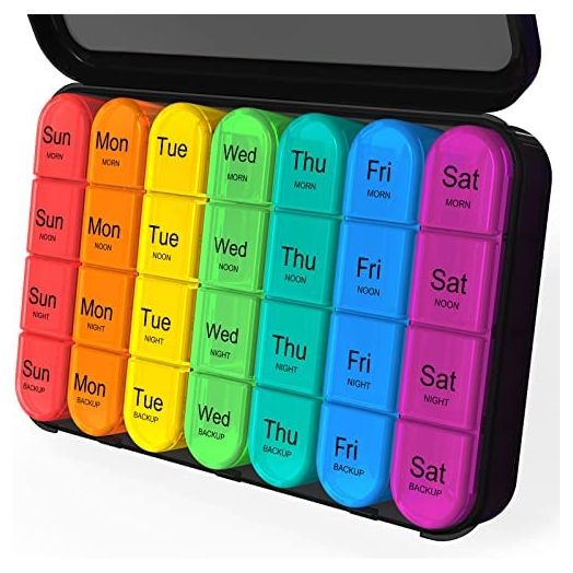 Daviky Pill Organizer 4 Times a Day, Medicine Organizer, 7 Day Pill Organizer, Pill Cases Organizers 7 Day