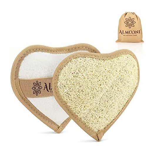 Premium Exfoliating Heart Shaped Loofah Pad Body Scrubber Made with Natural Egyptian Shower Loufa Sponge That Gets You Clean, Not Just Spreading Soap (2 Pack)