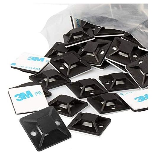 Zip Tie Mounts - Small Cable Tie Adhesive Mount, 3/4in black 100PCS. Wires Zip Tie Adhesive-backed anchors perfect for Pedal Board Cable Management Outdoor Indoor