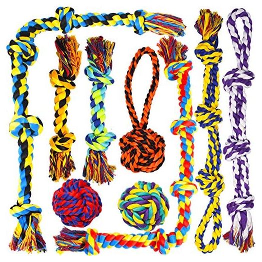 Large Tough Chew Toys for Aggressive Chewers Large Breed,Heavy Duty Dental Rope Toys Kit for Medium Dogs,5 Knots Indestructible Cotton Puppy Teething Chew Tug Toy Set of 9