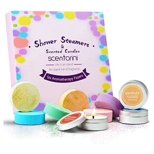 Shower Steamers Scented Candles, Gifts for Women, Shower Steamers Aromatherapy, 6 Aromatherapy Shower Bombs, 3 Tealight Candles, Use for Home Vaporizing Spa Shower