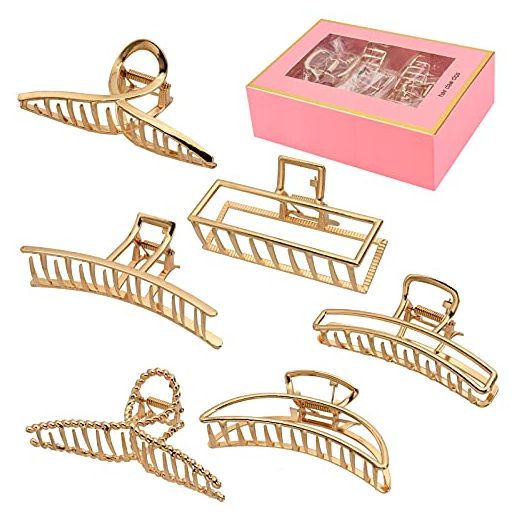 LUKACY Large Metal Hair Claw Clips, 4 Inch Nonslip Big Nonslip gold hair clamps, Thick hair styling (6 Pack)
