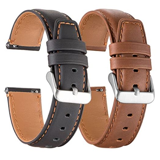 Watch 4 Band 2 Pack, Compatible with Samsung Galaxy Watch 4 Classic 46mm 42mm 40mm 44mm 20mm Quick Release Leather Band For Women Men (Black+Coffee)