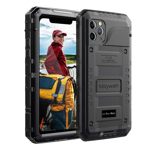 Mitywah Waterproof Case for iPhone 11 Pro Max, Heavy Duty Durable Metal Full Body Protective Case Built-in Screen Protection Waterproof Shockproof Dustproof Rugged Military Grade Defender, Black