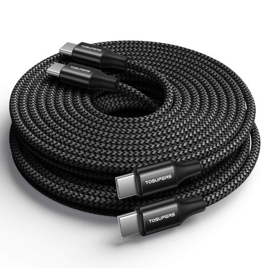 TOSUPERS [10ft 2-Pack] Long USB C to USB C Cable Fast Charging 60W, PD Type C Charger Cord for Samsung Galaxy S24 S23 S22 Ultra Flip, for iPhone 15 Pro Max/Plus, for Macbook/iPad, Pixel
