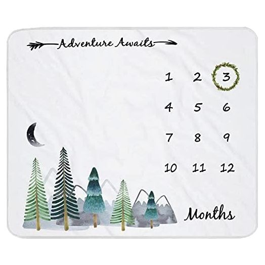 Yoothy Baby Monthly Milestone Blanket for Boy Girl Gender Neutral Gift for Baby Shower, Mountain Blanket for Newborn Picture, Wreath &12 Stickers Included, Soft Flannel Blanket 45''x40''