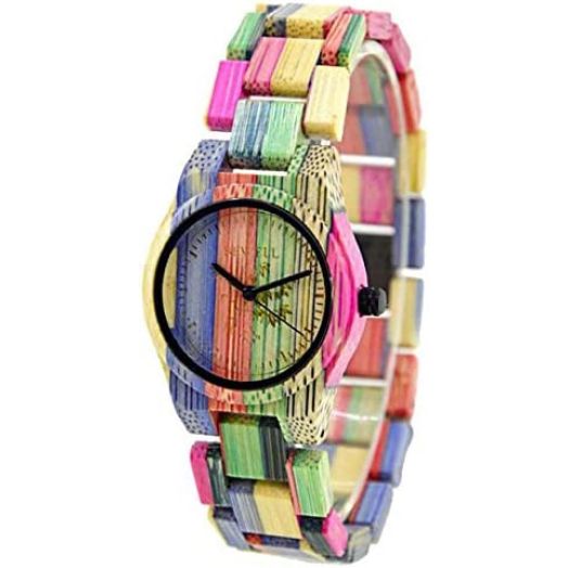 Bewell Handmade Colorful Bamboo Wood Watch Analog Quartz Fashion Wristwatch with Mix Colors