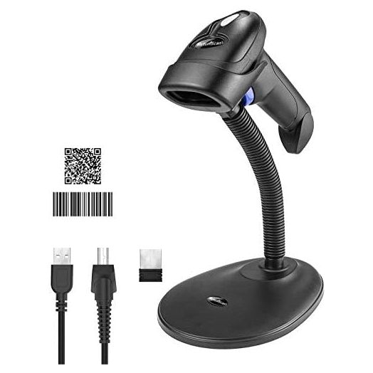 Wireless 1D 2D Barcode Scanner with Stand, NetumScan Portable Automatic QR Code Scanner Supports Screen Scan Handheld CMOS Image Bar Code Reader with USB Receiver for Warehouse POS and Computer