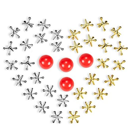 Gejoy 4 Set Jacks Game, 40 Pieces Metal Jacks and 4 Pieces Rubber Balls with Bag