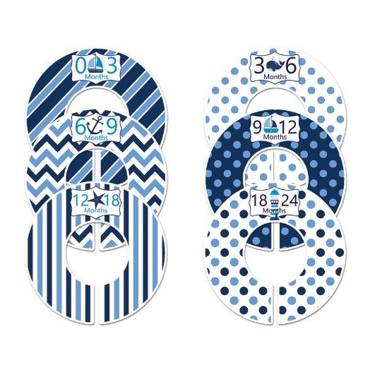 C114 Baby Boy Nursery Clothing Closet Hanger Dividers Nautical Blue Set of 6 Fits 1.25 Inch Rod