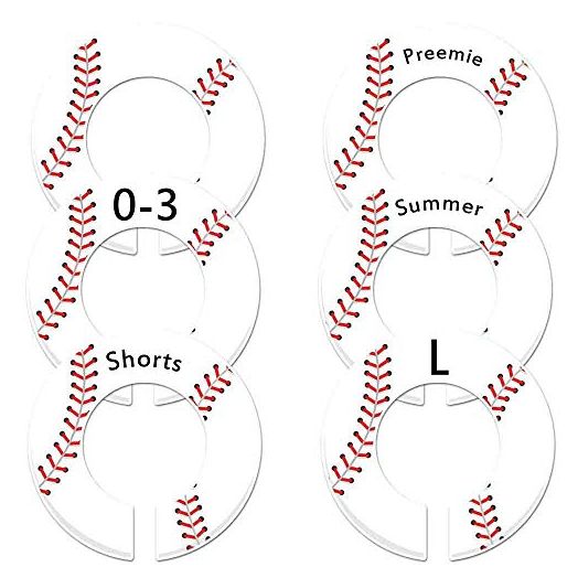 6 Baby Boy Nursery Clothing Size Closet Divider Organizers Baseball - Child or Teen
