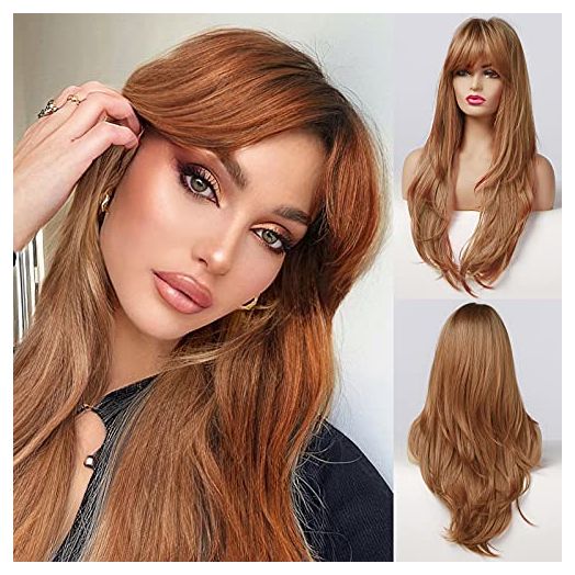 Honygebia Ginger Wig with Bangs, Auburn Wigs