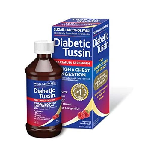 Diabetic Tussin DM Maximum Strength Cough and Chest Congestion Relief Liquid Cough Syrup, Safe for Diabetics, Berry Flavored, 8 Fluid Ounce