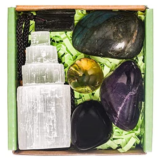 QianCannaor Protection Crystals and Healing Stones, Black Tourmaline Necklace, Selenite Tower, Smokey Quartz Sphere