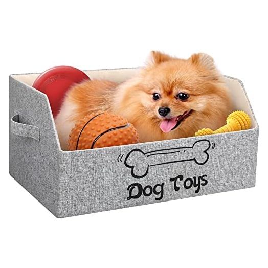 [Upgraded Large Dog Toy Bin Collapsible Dog Toy Box 2X Thicker Sturdy Dog Toy Basket Puppy Toy Storage Bed for Organizing Pet Toys Treats Clothes and Accessories(Grey)