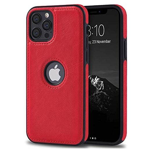 DOGODON Design Compatible with iPhone 12 Pro Max Case Luxury Leather Business Vintage Slim Non-Slip Soft Grip Shockproof Protective Cover (2020) 6.7 Inch (Red)