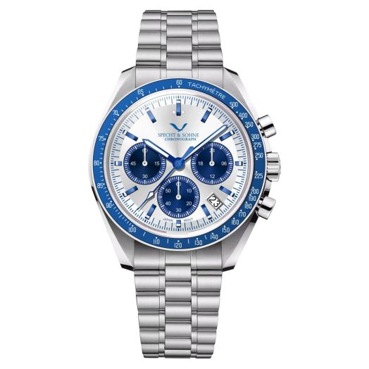 TACTO Specht&Sohne Moon Wristwatch for Men Japan VK63 Quartz Chronograph Watches Stainless Steel Sapphire Male Sport Watch Waterproof (SP0002-2)