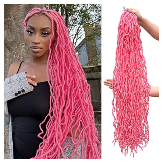 36 Inch Soft Locs Crochet Hair Color Pink Whole Strand No Extended Long New Faux Locs Pre-looped Super Lightweight Synthetic Hair Braids (1 Pack)