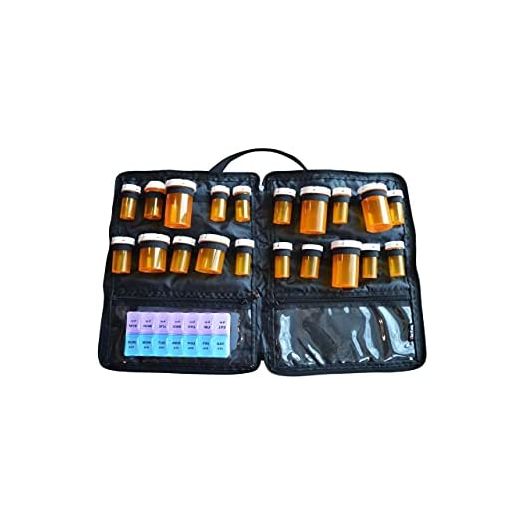 Razbag Portable, Lockable, Prescription Medicine Bag, Included Weekly Pill Box, Medicine Carrier Holds 20 All Sizes of Medication Pill Bottles or use for Vitamins, 3 Pockets for Medical Supplies