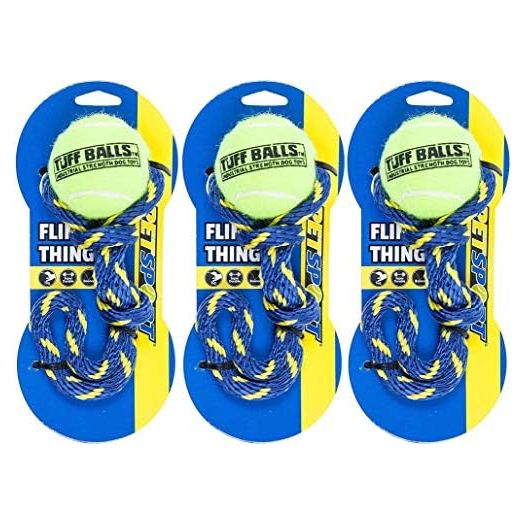 Petsport Fling Thing 12" Rope Tennis Ball Dog Toy with 2.5" Pet Safe Felt & Rubber Tuff Ball (Pack of 3) | Play Fetch, Launch, Chuck or Toss at Dog Park (Assorted Colors)