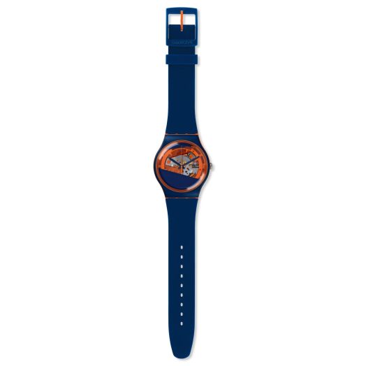 Swatch Myrtil-Tech Skeleton Dial Plastic Silicone Quartz Men's Watch SUOO102