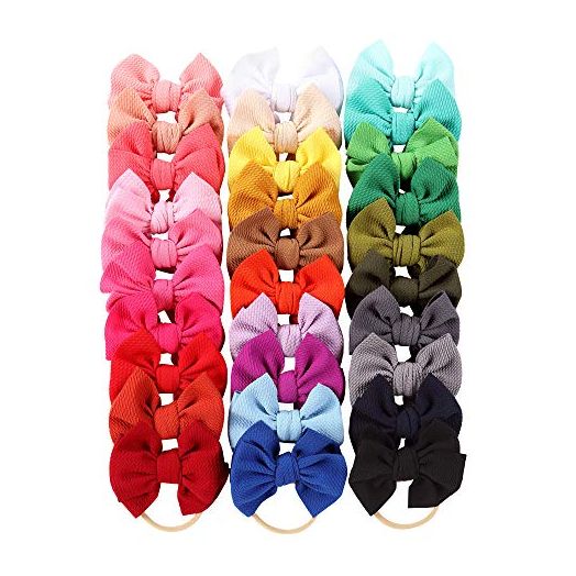 Cinaci 30 Pack Super Stretchy Nylon Headbands with Big Bow Hair Accessories for Baby Girls Infants Toddlers Kids Teens
