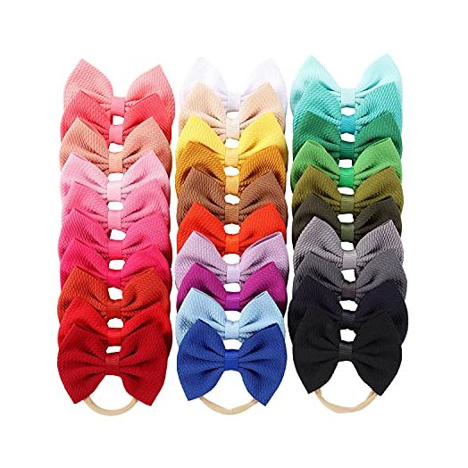 Cinaci 30 Pack Super Stretchy Nylon Headbands with Solid Bow Hair Bands Accessories for Baby Girls Infants Toddlers Kids Teens