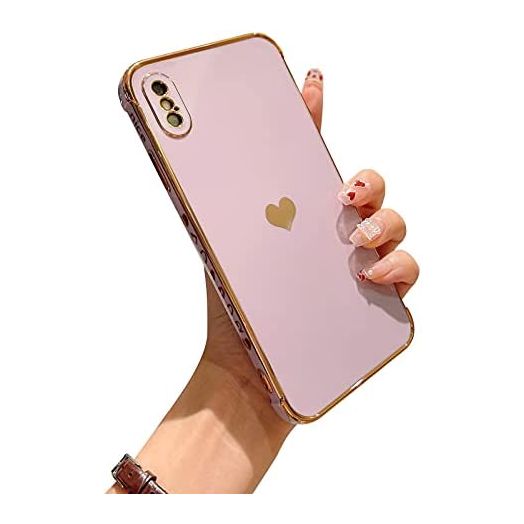 VANIPUFF Phone Cases for iPhone Xs Max 6.5" Cute Cases Plating Love Heart Side Print Design Luxury Screen Camera Protection Airbag Anti-Fall Shockproof Soft TPU Bumper Electroplated Silicone Cover
