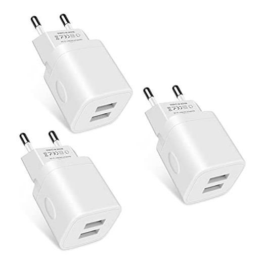 European Travel Plug Adapter Charger for iPhone Samsung Android Phone,International Power Adaptor with 2 Charger Port USB, EU Wall Charging Block Brick Plug in Europe Germany Outlets Power Strip