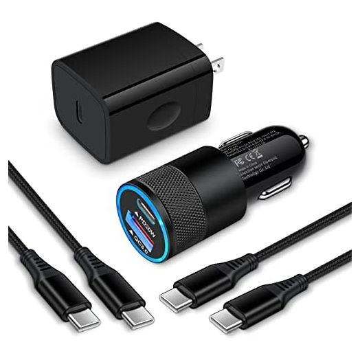 Type C Charger Fast Charging Block for Samsung Galaxy A13 5G,A03s,S21 FE,A53 5G,S22 Ultra,Z Fold 4,S20 FE,A73,A02s,A12,20W PD 3.0 USB C Wall Charger 38W Car Adapter+2 PCS Android 6ft USB C-to-C Cable