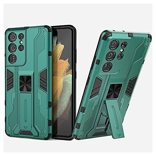 RIZZ Case for Samsung Galaxy S21 Ultra 5g 6.8 inch with Kickstand Magnetic Ring Back Car Mount Armor Military Mobile Phone Drop Protection (Green)